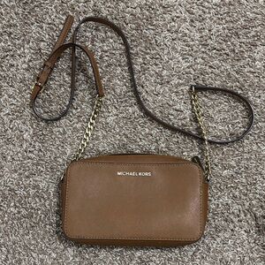 Michael Kors Chestnut Brown Crossbody Bag with Gold Chain